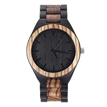 Imagem de Relógios de pulso masculinos, pulseira de relógio de madeira natural feita à mão, relógio analógico de quartzo, elegante presente masculino, preto 1
