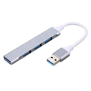 Imagem de Cubo,Hub USB portátil Adaptador USB 4 em 1 Hub de liga de alumínio com portas USB 2.0 / USB3.0 ampla compatibilidade prata