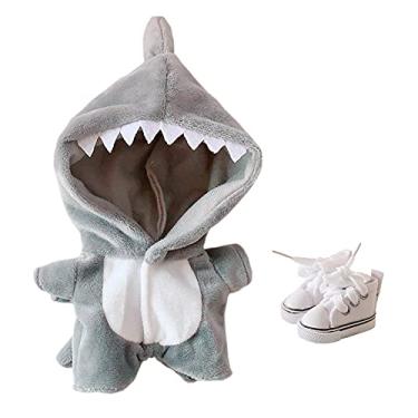 Imagem de niannyyhouse Fato de Tubarão Macacão Sapatos Pijama Verde 20 cm Boneca de Pelúcia Bicho de Pelúcia Roupas de Boneca Kpop (Cinza)