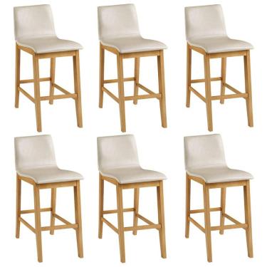 Imagem de Kit 06 Banquetas Altas Estofada Para Cozinha Sala De Jantar Fixa Elis B05 Facto Bege - Lyam Decor
