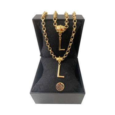 Imagem de Colar + Pulseira Elo Português Grosso 6mm Letra "L"