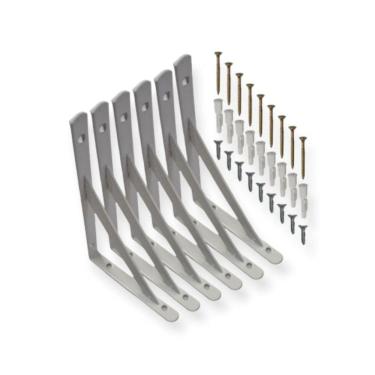 Imagem de 6 X Mão Francesa Ferro 25 Cm Suporte Prateleira Branca