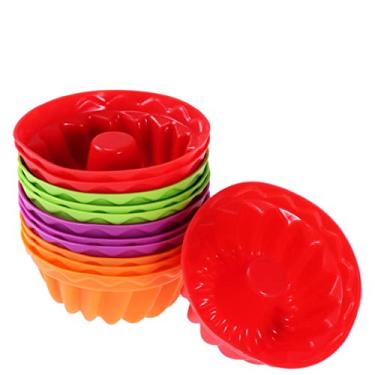 Imagem de Hemoton 12 peças molde de bolo de silicone para bolo canelado, forma redonda antiaderente para bolo de gelatina e pão (cores aleatórias)