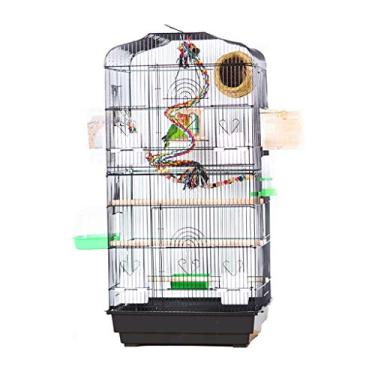 Imagem de KIZQYN Gaiolas de pássaros de ferro forjado de três camadas grande gaiola de pássaro de luxo Villa adequado para todos os tipos de criação de pássaros gaiola alta 93cm gaiola de voo (cor: preto versão atualizada)