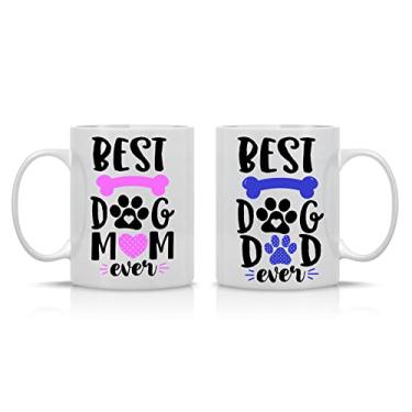 Imagem de Best Dog Mom Best Dog Dad Couple Mug 325 ml Conjunto de 2 copos engraçados para ele e ela - Animal Rescue ou Adotion Pet Lover Ideias Dog Mother Crazy Dog Lady Best Mom and Dad Ever Canecas Dia dos Pais