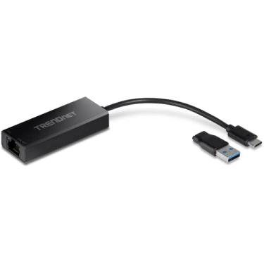 Imagem de TRENDnet Adaptador 2,5G USB-C para RJ-45 Ethernet, adaptador 2 em 1 compatível com USB C/Thunderbolt 3 ou USB 3.1, compatível com Windows, adaptador USB-C para USB-A incluído, preto, TUC-ET2G