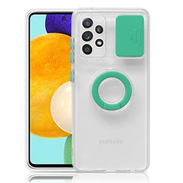 Imagem de Capa de proteção de câmera de lente deslizante para samsung galaxy s22 s21 a12 a32 a22 a52 a53 a72 suporte de anel ultra plus 5g capa de telefone transparente, verde menta, para samsung a51 5g