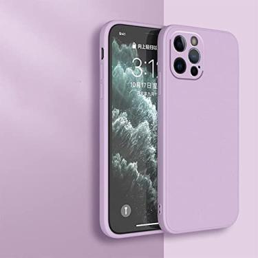 Imagem de Capa de telefone preta de silicone líquido para iPhone 13 12 11 14 Pro XS Max XR X 8 7 6S 6 Plus SE 2020 Capa traseira macia para proteção de câmera, roxa, para iPhone 12 Mini