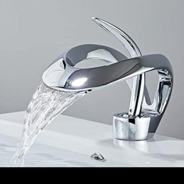 Imagem de Torneira de lavatório de banheiro dourada/branca Torneira de banheiro preta Torneira de pia de latão cinza Torneira de lavatório com cascata quente e fria, cromada