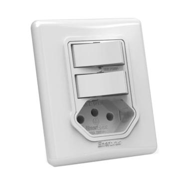 Imagem de Interruptor 2 Tecla Simples + 1 Tomada 10a Linha E Ref.328-Esn Br - Enerbras