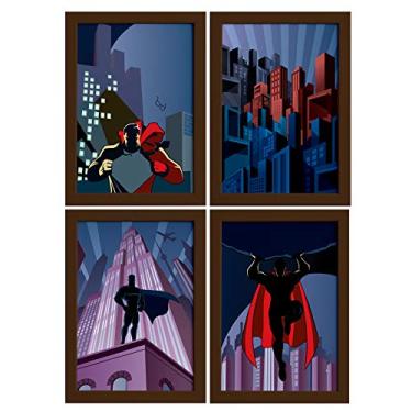 Imagem de Quadros Superman Geek Moldura Marrom 33x43cm 4un