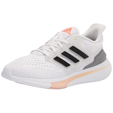 Imagem de adidas Tênis de corrida feminino Eq21, Branco/Preto/Ferro Metálico, 10