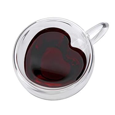 Imagem de CNGLASS Canecas de café de vidro em forma de coração de parede dupla 245 ml, copos de chá transparentes isolados com alça, canecas de café de vidro exclusivas para café, cappuccino, latte, leite…