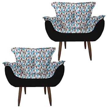 Imagem de Kit 2 Poltrona Decorativa Perola Quarto, Sala, Recepção, Área Gourmet Suede Triangulo Azul