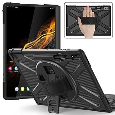 Imagem de SAMTUNK Capa para Samsung Tab S8 Ultra 14.6 polegadas 2022 com porta-lápis Capa Samsung Tab S8 ultra fina com suporte e alça de mão compatível com a capa original do teclado (Preto)