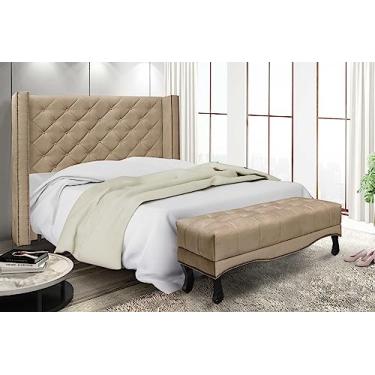 Imagem de Kit Cabeceira Quarto + Recamier Sofá Divã Estofado Chaise 2 Lugares 1,6 M Europe (Suede bege)