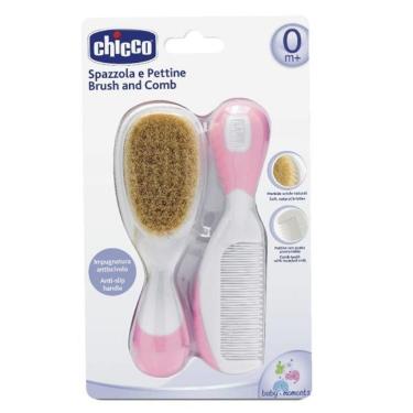 Imagem de Escova e Pente Chicco - Cerdas Naturais - Rosa 