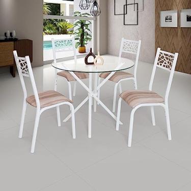 Imagem de Conjunto Sala de Jantar Mesa Jade 90cm Tampo Vidrocom 4 Cadeiras Ciplafe Branco/capuccino