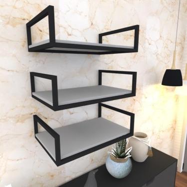 Imagem de Prateleira Industrial Suspensa Estante Parede Nicho Cinza Ferro E Madeira Suporte Pratileira