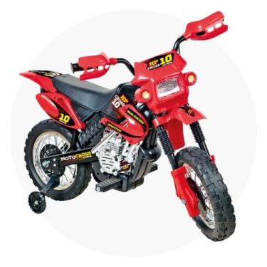 Imagem de Moto Eletrica Infantil Motocross Vermelha Com Faróis E Rodinhas Apoio