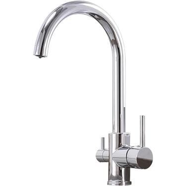 Imagem de Torneira de cozinha com filtro de 3 vias, torneira preta para pia de cozinha, torneira giratória de 360 ​​graus, torneira misturadora, purificador de água, cromado