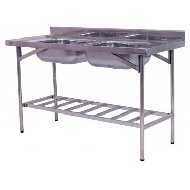 Imagem de Pia Industrial Benfati Inox 430 150x60cm Paneleiro Gradeado com 2 Cubas 510GR