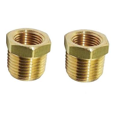 Imagem de TL TOOLEGIN 1/10.2 cm NPT macho x 1/20.3 cm NPT fêmea latão bucha redutor mangueira adaptador tubo encaixe de tubo latão bucha sextavada acessórios redutores de rosca 2 peças 1200 PSI