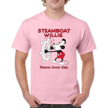 Imagem de Camiseta masculina Steamboat Willie Vibing Since 1928 icônica retrô desenho mouse atemporal clássica vintage Vibe, Rosa claro, XXG