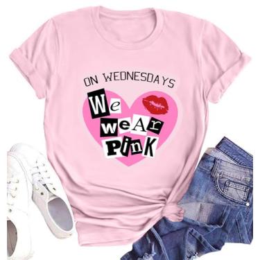 Imagem de Camiseta feminina On Wednesday We Wear Pink Cancer Camiseta de manga curta estampada presentes para meninas roupas combinando, Rosa claro, GG