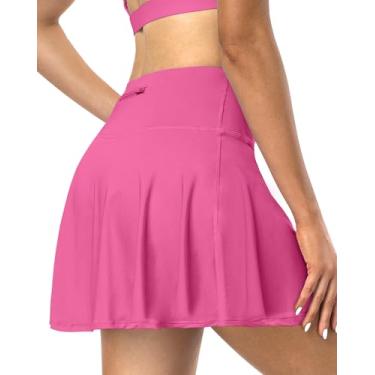 Imagem de NORMOV Saia de tênis feminina com bolsos, saia atlética de golfe de cintura alta casual de verão, rosa, G