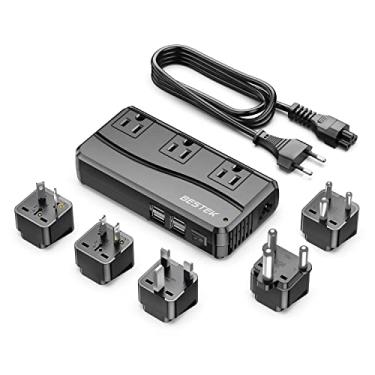 Imagem de BESTEK Conversor de energia de 250 W com 3 saídas e 4 portas USB transformador de voltagem de viagem de 220 V para 110 V com adaptadores de plugue de viagem tipo G/D/M/AU/EUA