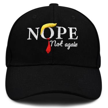 Imagem de Boné de beisebol Nope Not Again - boné ajustável com slogan anti-Trump, chapéu casual engraçado bordado unissex boné de pai acessórios de fantasia preto, Preto, 8