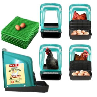 Imagem de TOSSCA Caixas de assentamento para galinheiros | Galinheiro dobrável para colocar ovos | Caixa de chocadeira de plástico durável com poleiro e bandeja de ovos para fazenda de aves | Acessórios para
