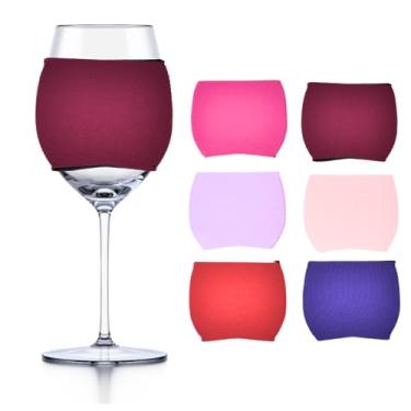 Imagem de TahoeBay Mangas de taça de vinho em branco (pacote com 6) Ornamentos isolantes de neoprene para sublimação, tinta infusível, identificação de bebida de vinil de transferência de calor, acessórios de