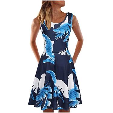 Imagem de Vestido de gola quadrada feminino outono verão sem mangas midi slim túnica justa praia havaiana vestido tropical feminino 2024, X-778 Azul royal, G