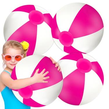 Imagem de Whaline 3 bolas de praia infláveis de 50,8 cm, bolas redondas de PVC, brinquedos fofos para o verão, tema tropical havaiano, decoração de festa na praia, acessório de jogo de areia (rosa choque e