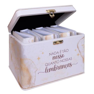 Imagem de Maleta Box 10x15 600 fotos 6 Álbuns Fotográficos LEMBRANÇAS BRANCO Jovem Adulto Memórias