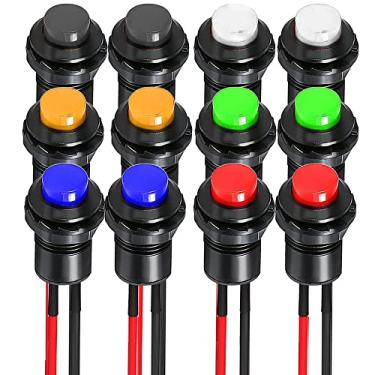 Imagem de Gebildet 12Pcs 12mm Botão Momentâneo Pré-Fiado Spst On/Off Ac 250V/1.5A 125V/3A, Mini Botão Redondo Sem Trava Para Trompete De Carro, Pc, Campainha Doméstica