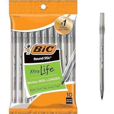 Imagem de BIC Canetas esferográficas pretas redondas Stic Xtra Life, ponta média (1,0 mm), pacote com 10 canetas, canetas esferográficas número 1 em vendas (pacote com 12, 120 unidades no total)