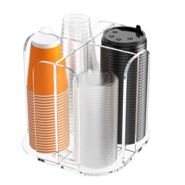 Imagem de Beego Dispensador de copo de acrílico giratório com 4 compartimentos – Suporte de copo de plástico para mesa de café e carrossel para restaurante, sala de descanso, cafeteria