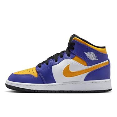 Imagem de Nike Tênis de basquete masculino Air Jordan 1 Mid, Dark Concord/Taxi-branco-preto, 5.5 Big Kid