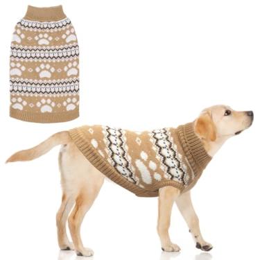 Imagem de KOOLTAIL Suéter de tricô para cães com gola rolê, pulôver para clima frio, malha clássica, estampa de patas fofas, roupas grossas e quentes para animais de estimação, suéter de Natal para cães