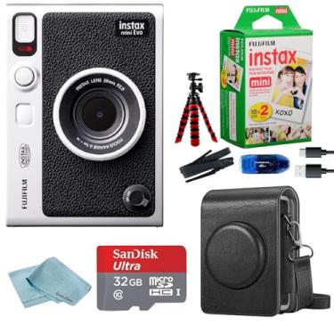 Imagem de Fujifilm Pacote de câmera híbrida Instant Mini EVO com 20 folhas de filme instantâneo + cartão de memória de 32 GB + estojo de transporte + tripé flexível + pano de limpeza BluebirdSales (preto)