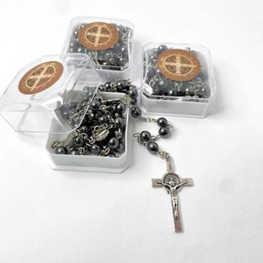 Imagem de Kit 2 Terços São Bento hematita religioso medalha crucifixo pesado del