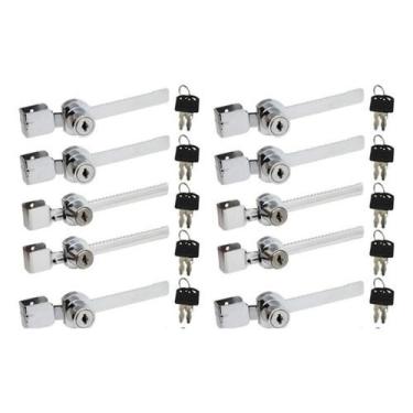 Imagem de Kit 10 Fechaduras Vitrine Cromada Trava Jacaré 140Mm Vidro - AGS