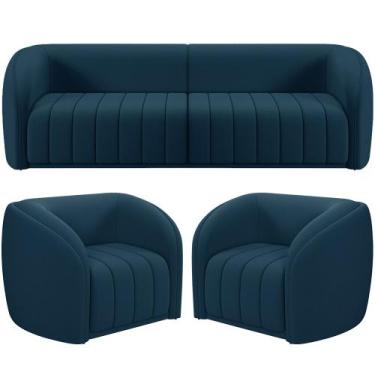 Imagem de Kit Sofá 4 Lugares Para Sala 292cm com 02 Poltronas Lazio M03 Veludo A