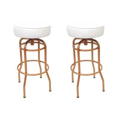 Imagem de Kit 2 Banquetas Bar Altura 74cm Giratória Cobre Assento Branco - Poltr