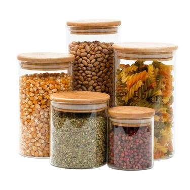 Imagem de Kit 5 potes de vidro tampa de bambu herméticos redondos - Tüd - TUD, U