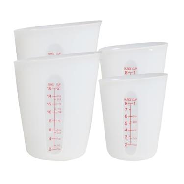 Imagem de 4 peças de copos de medição de silicone (2 xícaras + 1 xícara) ZuYEE Flexível Agitar e espremer Copo de Assar Seguro para Máquina de Café, Manteiga, Gesso de Mistura de Chocolate 2X 500 ml + 2X 250 ml
