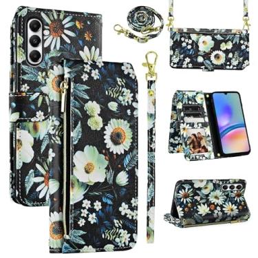 Imagem de Dswteny Capa carteira para Samsung Galaxy A25 5G/A24 4G/M34/F34 com alça de pulso, 9+ compartimentos para cartões, bolsa com zíper, capa de celular floral de couro PU para A 25 25A 24A LTE mulheres